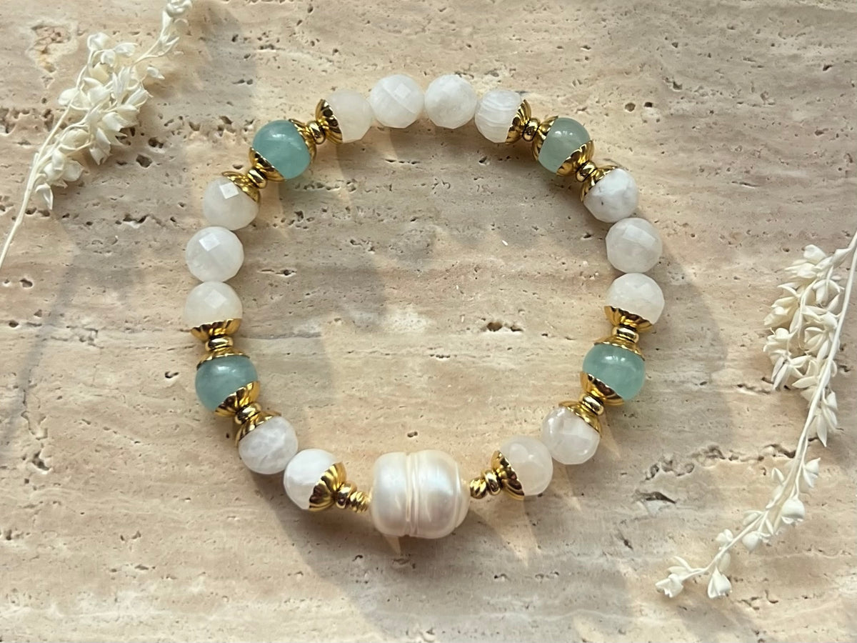 Aquamarin & Mondstein Edelstein-Armband | New Beginnings