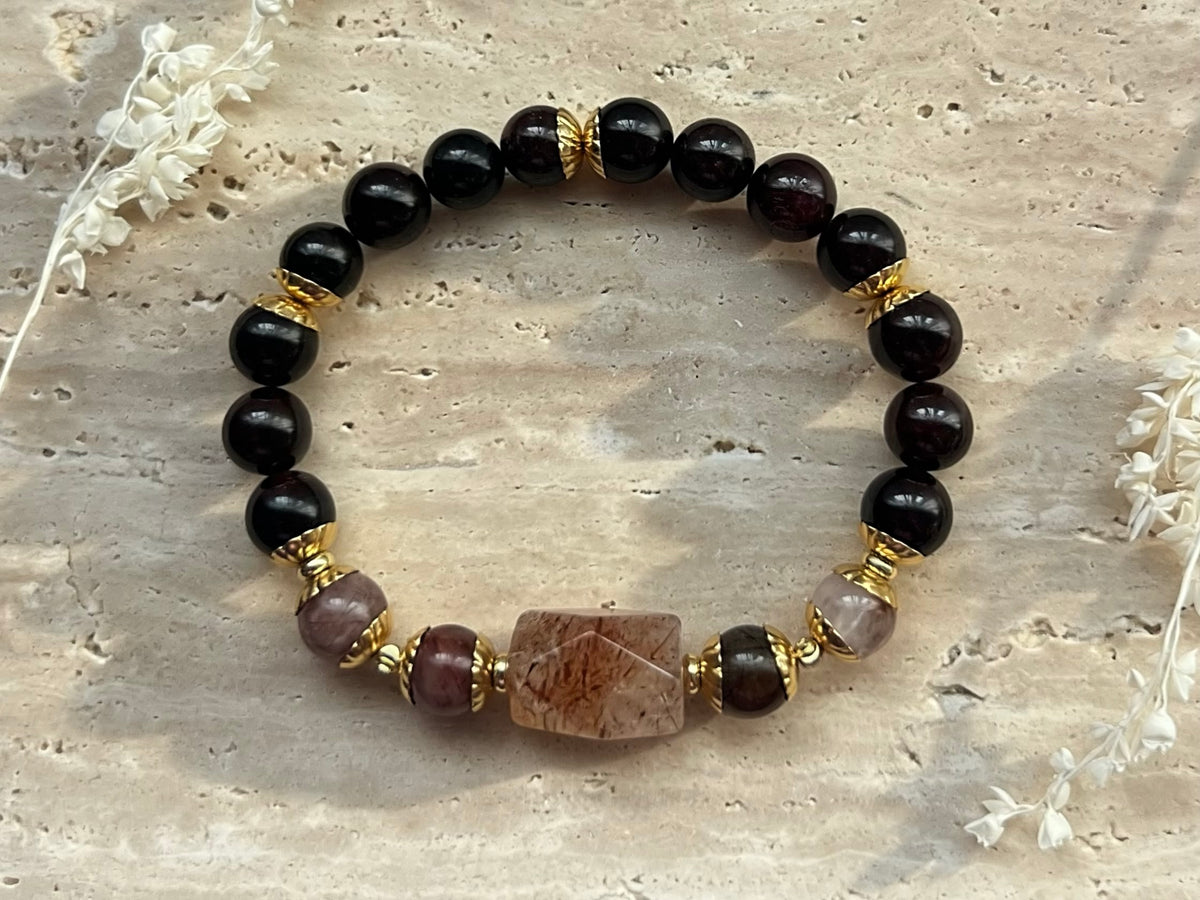 Roter Granat & Rutilquarz Edelstein-Armband | Courage