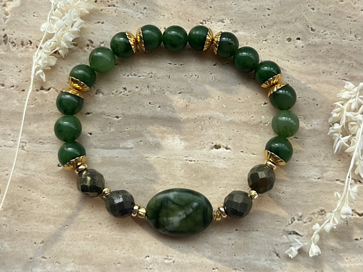 Jade & Pyrit Edelstein-Armband | Prosperity