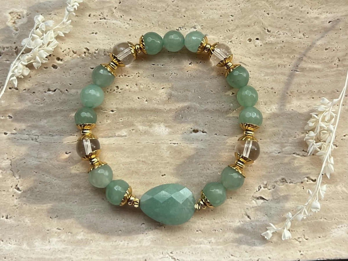 Grüner Aventurin & Bergkristall Edelstein-Armband | Luck