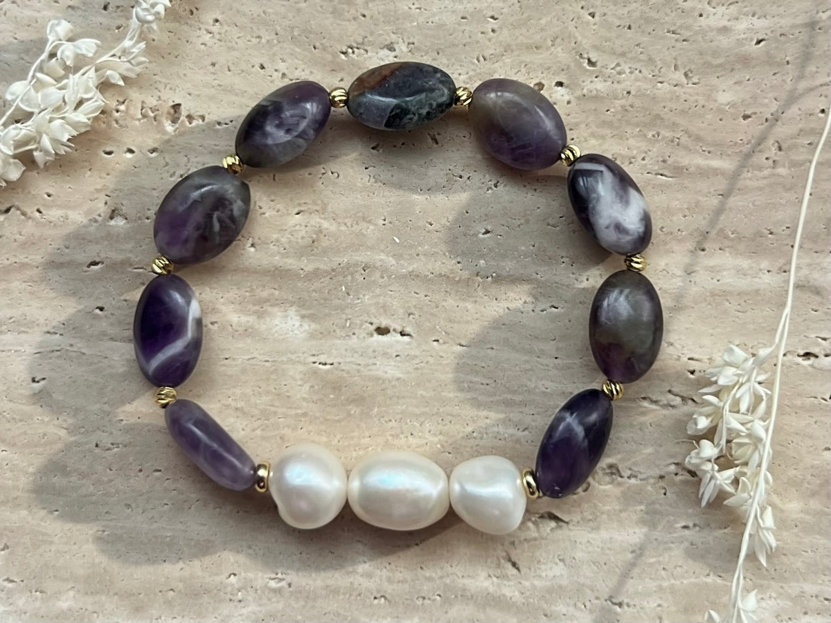 Amethyst & Süsswasserperlen Edelstein-Armband | Tahiti – City Edition