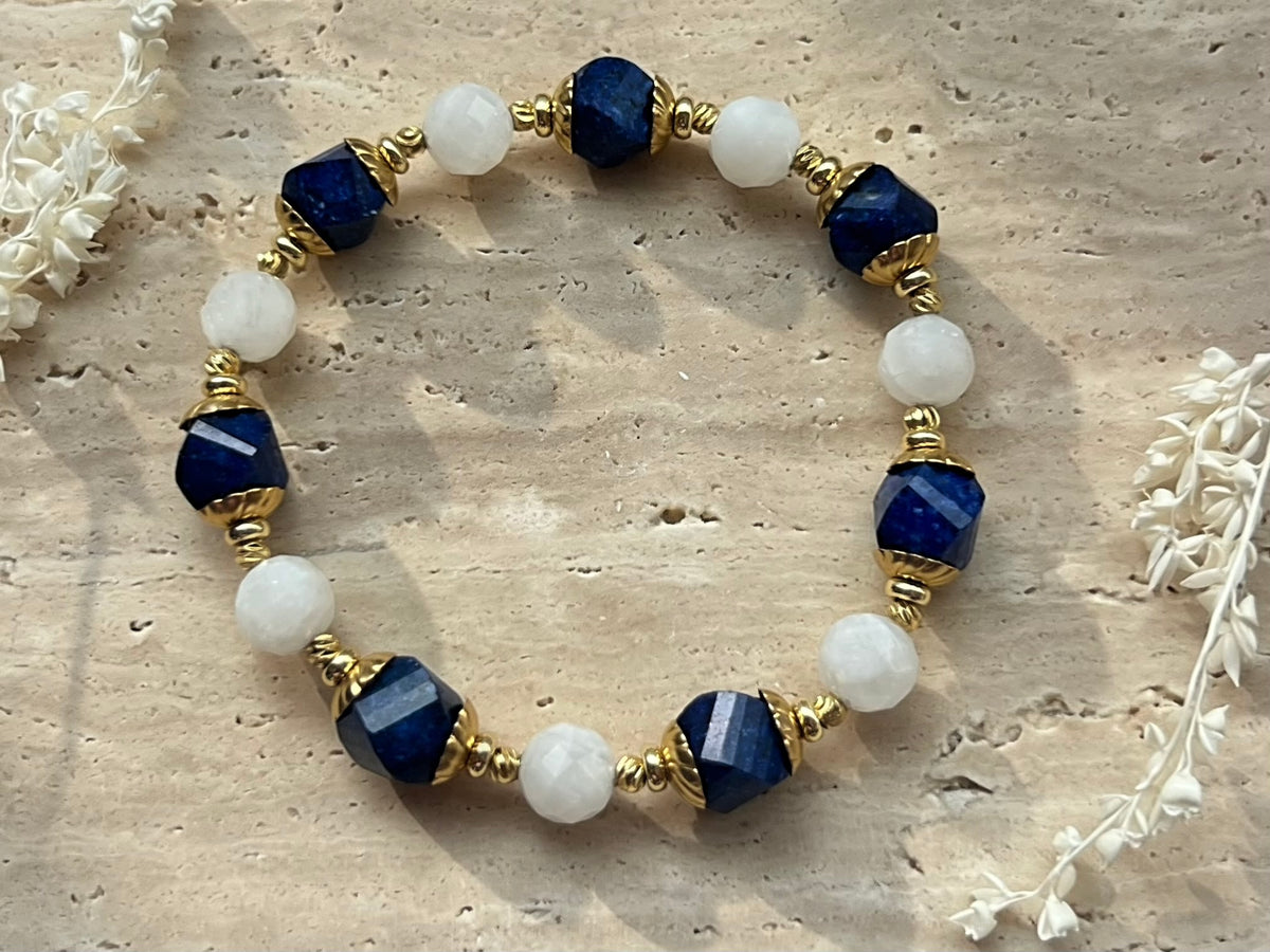 Lapis Lazuli & Mondstein Edelstein-Armband | Santorini – City Edition